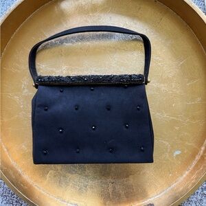 Vintage French Evening Bag – Black Satin, Made in France